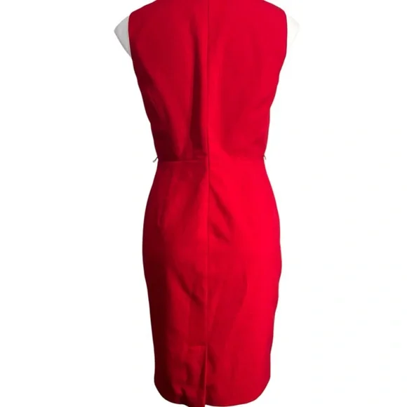 Calvin Klein dress sz 6 Red Sleeveless faux wrap knee length office cocktail - Picture 3 of 6